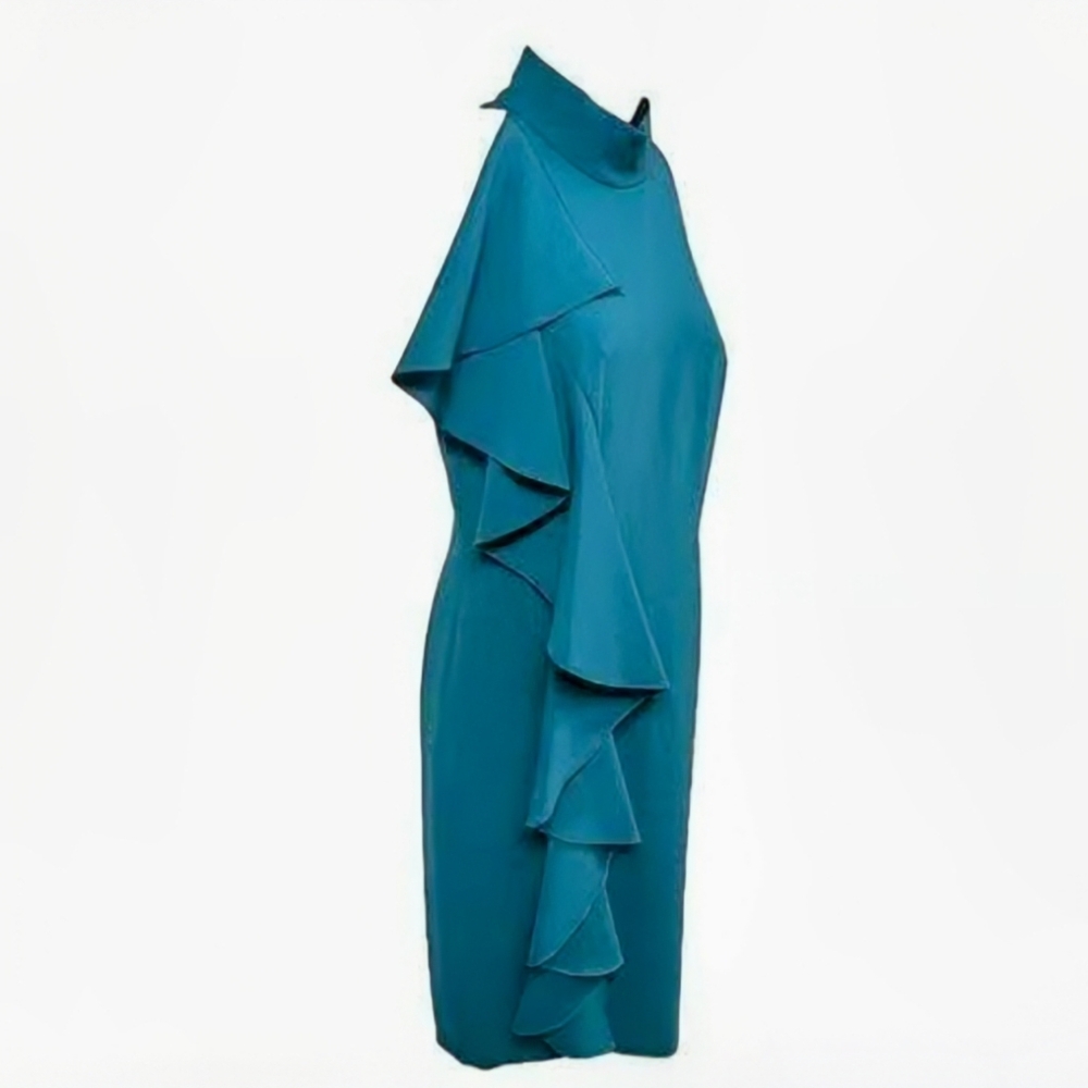 Eliza J, NWT, Ruffle Sheath Dress, in Peacock, Knee Length, Size 18 - Picture 9 of 11